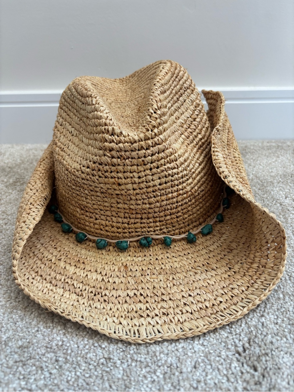 San Diego Hat Company Natural Straw Hat with Turquoise Bead Band